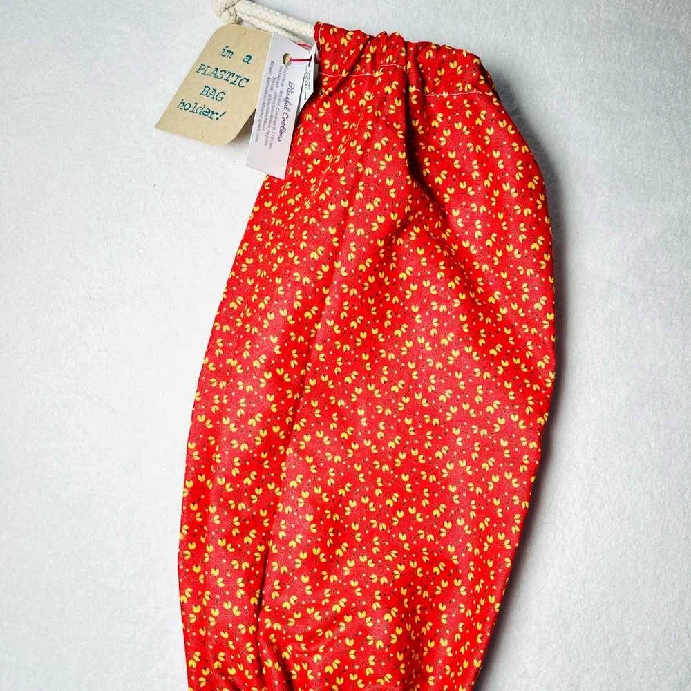 1-pc Handmade Plastic Bag / Grocery Bag Holder — Orange-Red Floral